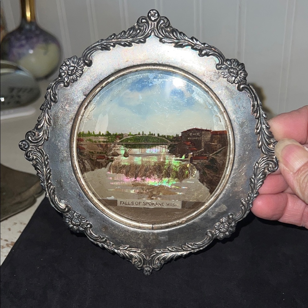 Antique 1879  E G Webster Souvenir Photo Silver plate frame Spokane Falls WA